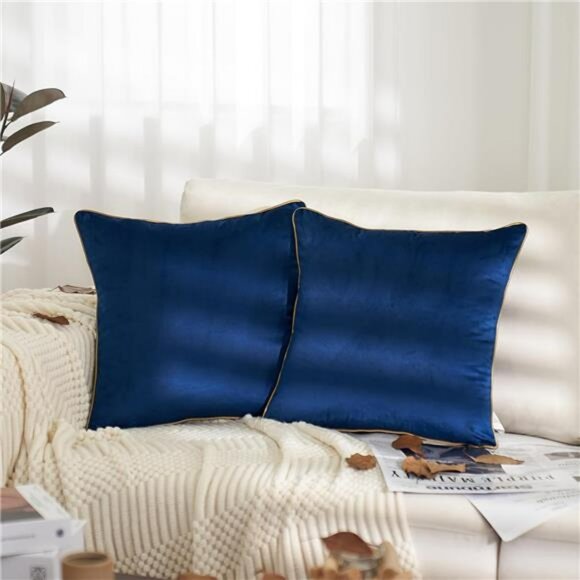 Navy Blue Velvet Pillow Covers 18x18 Set of 2 Soft Decorative Cushion Cases Sofa - Picture 2 of 7
